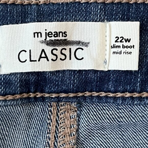 M JEANS CLASSIC Women's Blue Denim Jeans Sz 22W Slim Boot Mid Rise Stretch NWOT - Picture 7 of 11